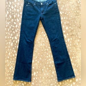 7 For All Mankind jeans, rhinestone detail on back pockets, dark wash, bootcut